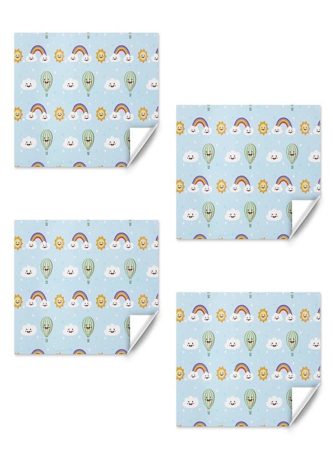 Boerni Cute Rainbow Clouds and Sunshine Float away in a hot air balloon With Smile face on bright blue wrapping paper for Babies Boys Kids Happy Birthday Party Babay Shower, Folded Flat 30 x 20 Inch, 4 - Image 3